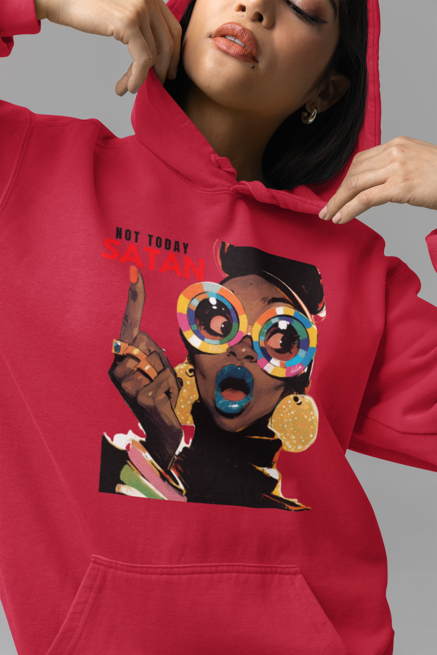 Sponge Fleece Hoodie - Not Today Santan Lady with Colorful Glasses